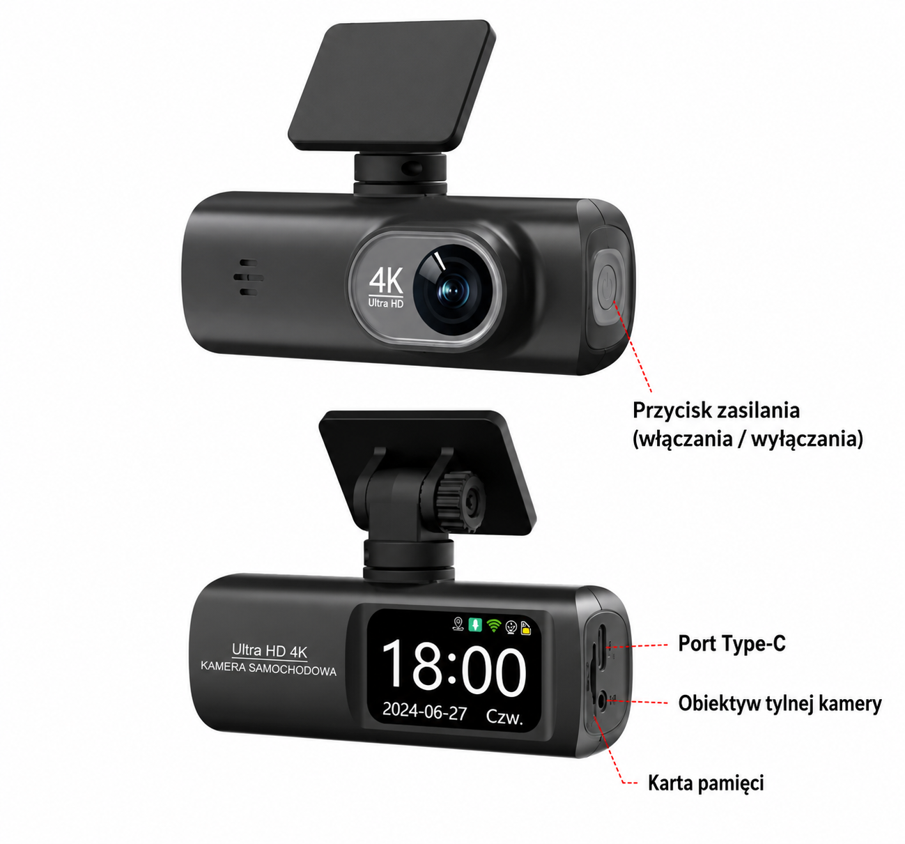 Rejestrator samochodowy EKLEVA 4K+1080P dwukanałowy z WiFi, całodobowe monitorowanie parkowania, czarna skrzynka