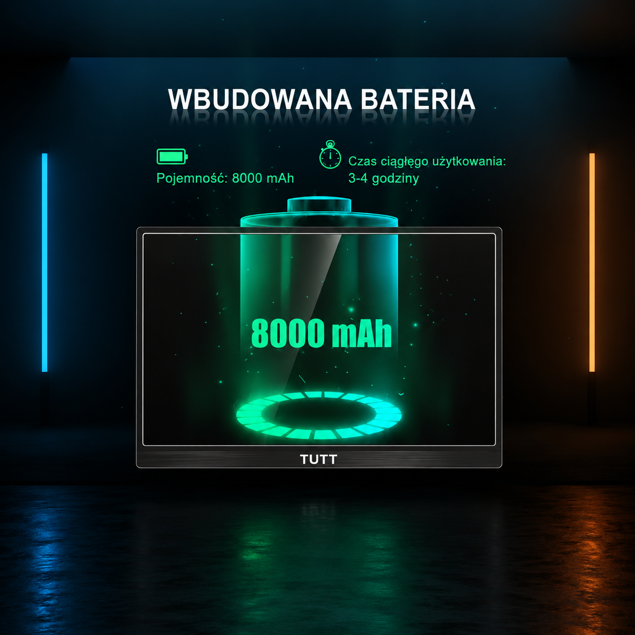 **TUTT 15,6" Przenośny monitor gamingowy 4K | Wbudowana bateria 8000 mAh i technologia AMD FreeSync™ | Skórzane etui B15**