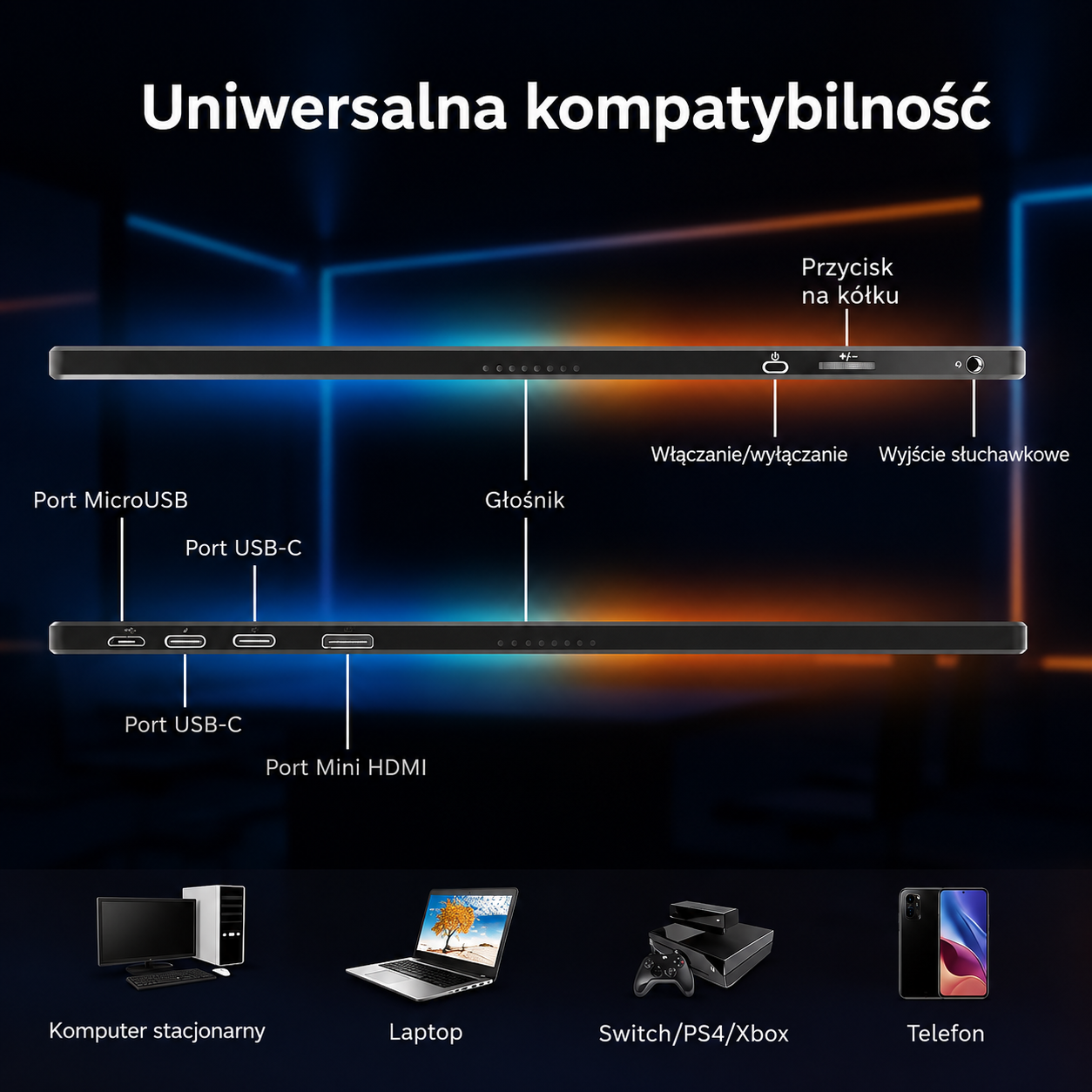 **TUTT 15,6" Przenośny monitor gamingowy 4K | Wbudowana bateria 8000 mAh i technologia AMD FreeSync™ | Skórzane etui B15**