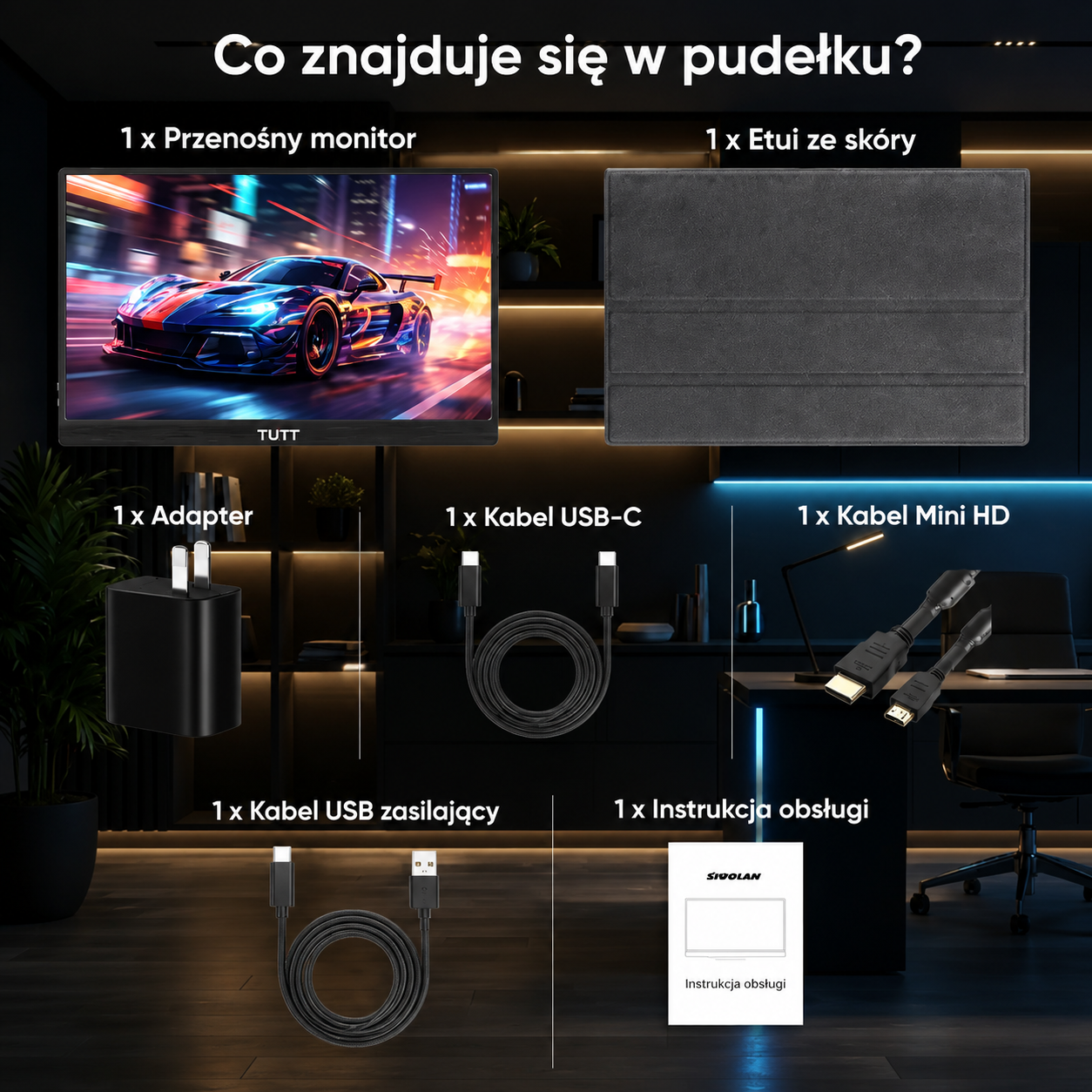 **TUTT 15,6" Przenośny monitor gamingowy 4K | Wbudowana bateria 8000 mAh i technologia AMD FreeSync™ | Skórzane etui B15**