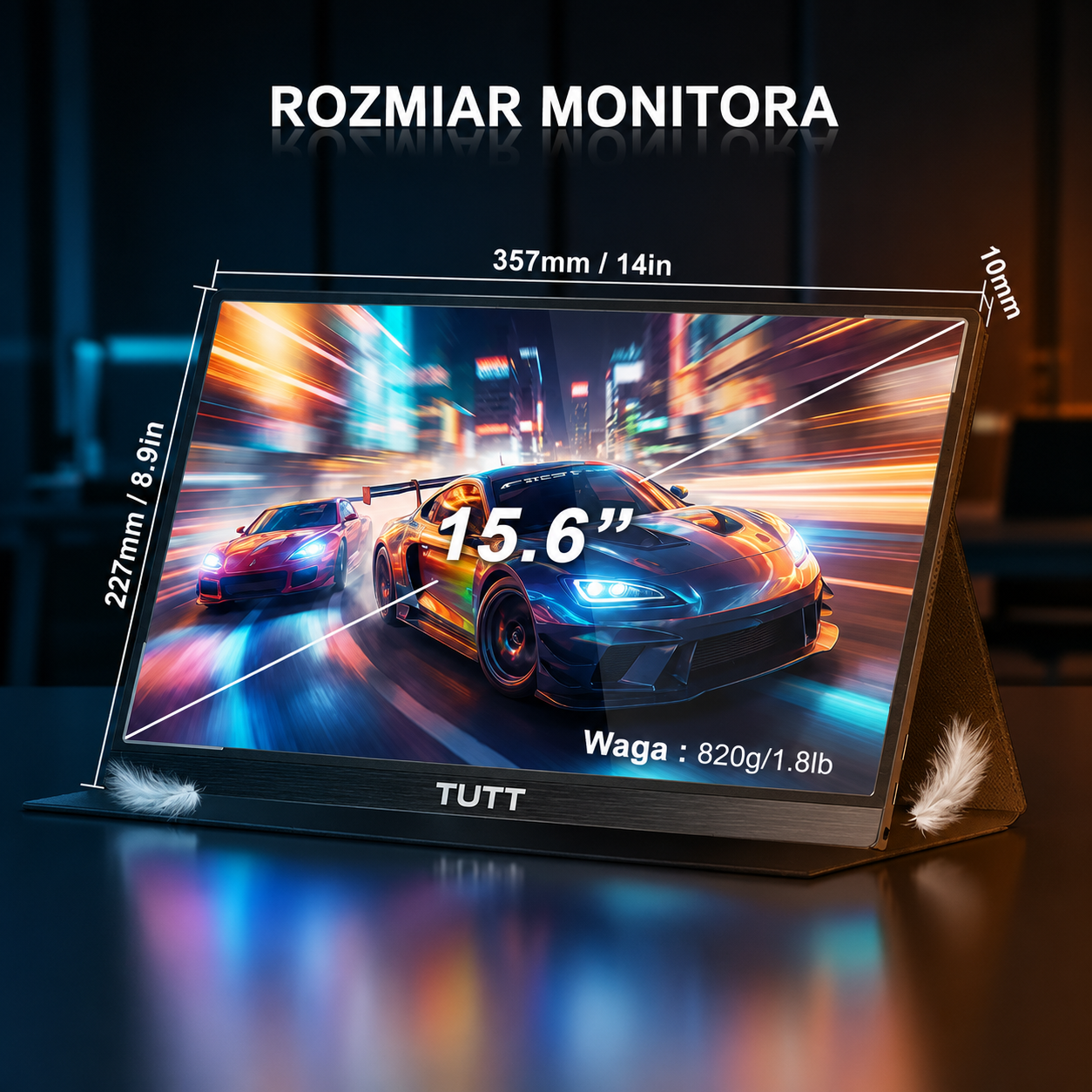 **TUTT 15,6" Przenośny monitor gamingowy 4K | Wbudowana bateria 8000 mAh i technologia AMD FreeSync™ | Skórzane etui B15**