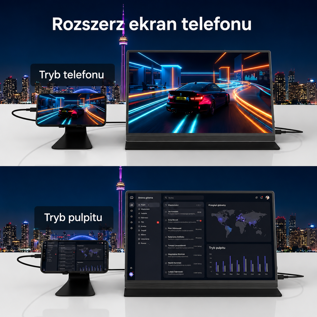 **TUTT 15,6" Przenośny monitor gamingowy 4K | Wbudowana bateria 8000 mAh i technologia AMD FreeSync™ | Skórzane etui B15**