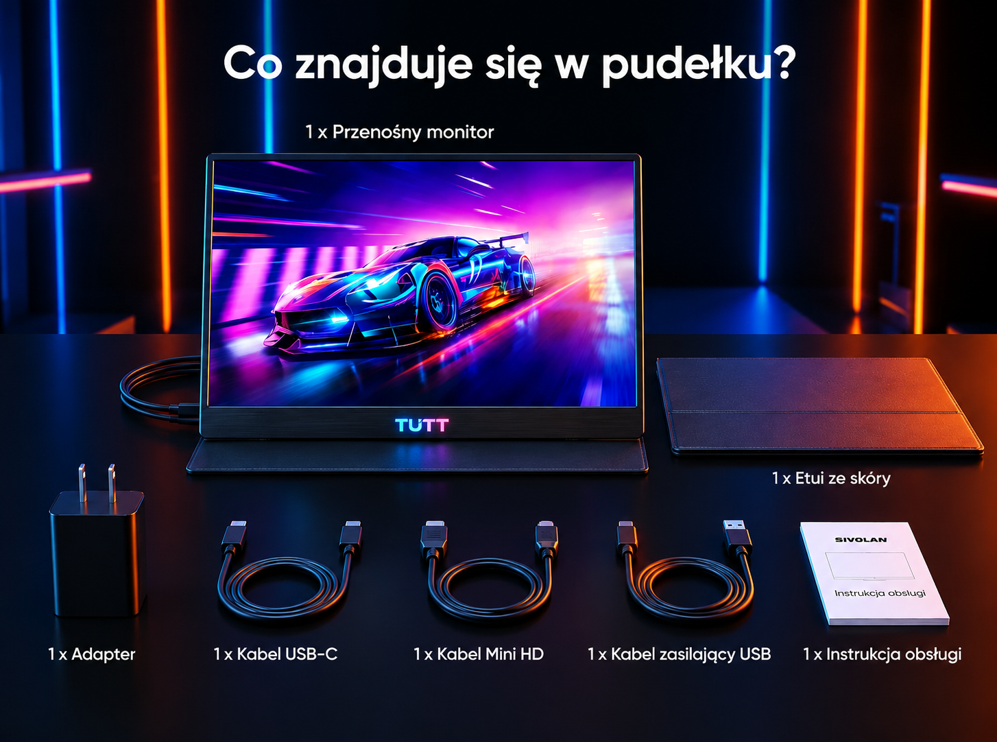 **TUTT 15,6" Przenośny monitor gamingowy 4K | Wbudowana bateria 8000 mAh i technologia AMD FreeSync™ | Skórzane etui B15**