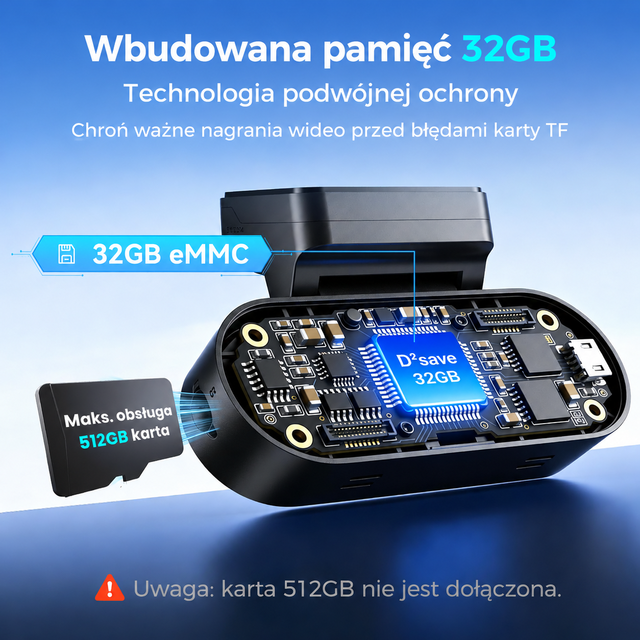 Wideorejestrator DDPAI N5 Dual 4K przedni i tylny, rozdzielczość 2160P+1080P, wbudowany GPS, WiFi 5GHz, wbudowana pamięć eMMC 32 GB (darmowa), obsługa kart do 512 GB, radarowa detekcja ruchu, noktowizja, całodobowy tryb monitoringu parkowania
