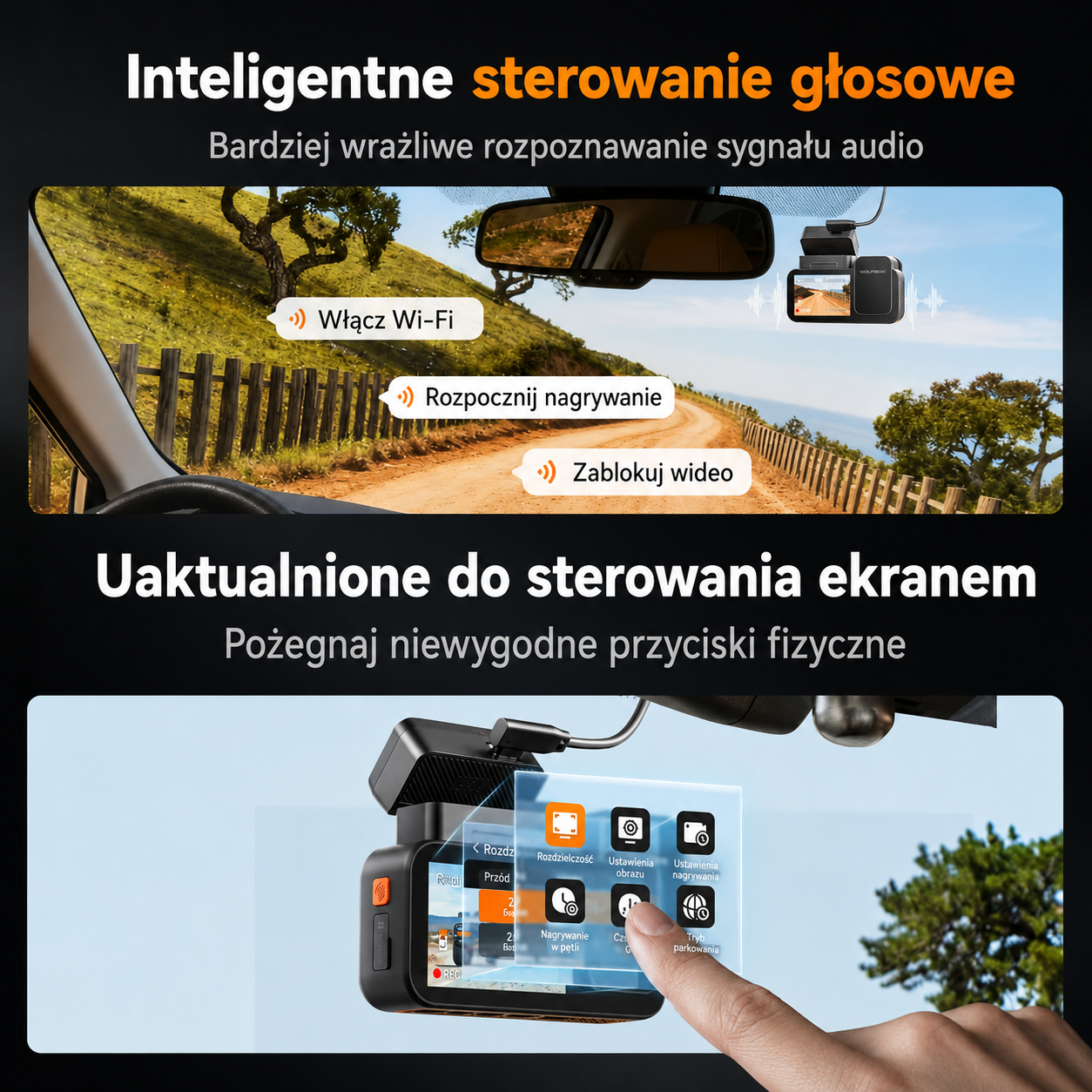 Kamera samochodowa Wolfbox X5 Duo przód-tył 4K + 2,5K z czujnikiem STARVIS 2 IMX678, kompaktowa mini kamera samochodowa