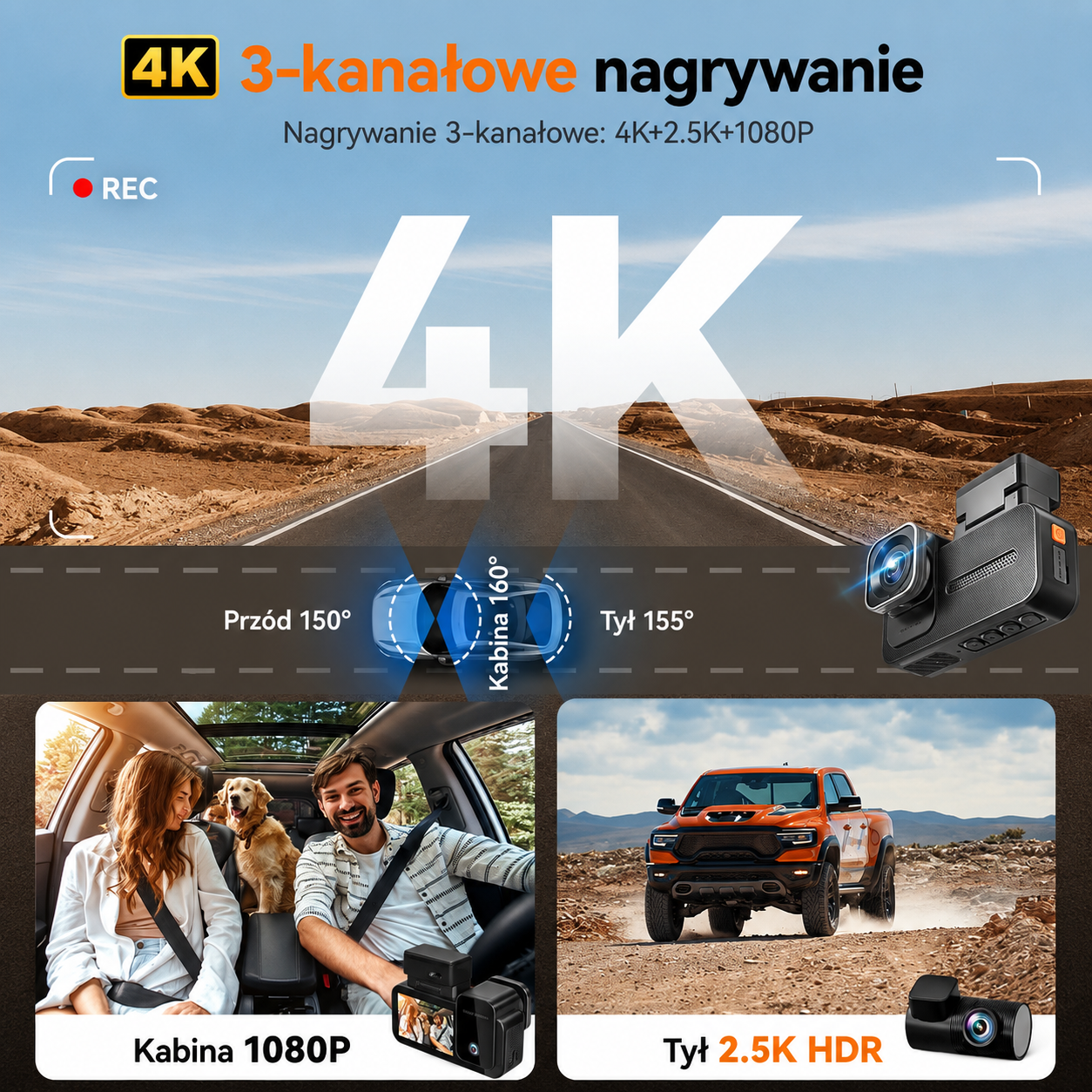 [Copy]Kamera samochodowa Wolfbox X5 Duo przód-tył 4K + 2,5K z czujnikiem STARVIS 2 IMX678, kompaktowa mini kamera samochodowa