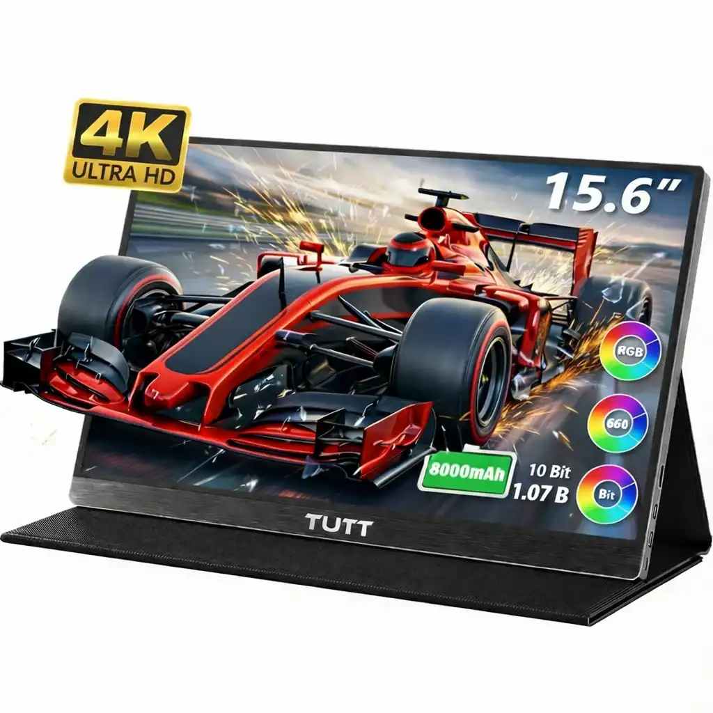 **TUTT 15,6" Przenośny monitor gamingowy 4K | Wbudowana bateria 8000 mAh i technologia AMD FreeSync™ | Skórzane etui B15**