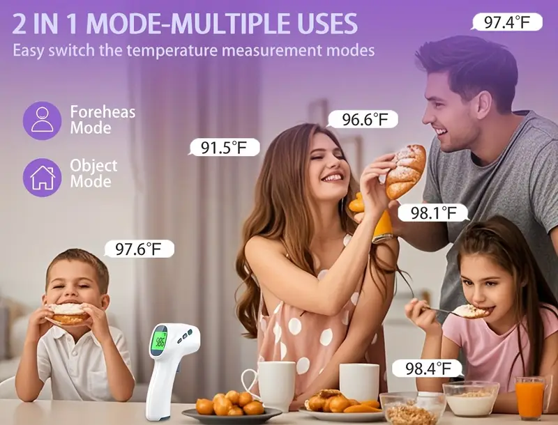 non-contact infrared thermometer with 3-color backlight, 1-second measurement, mute mode, and auto shut-  - ideal for home & travel use,   tool,  , durable plastic body details 4