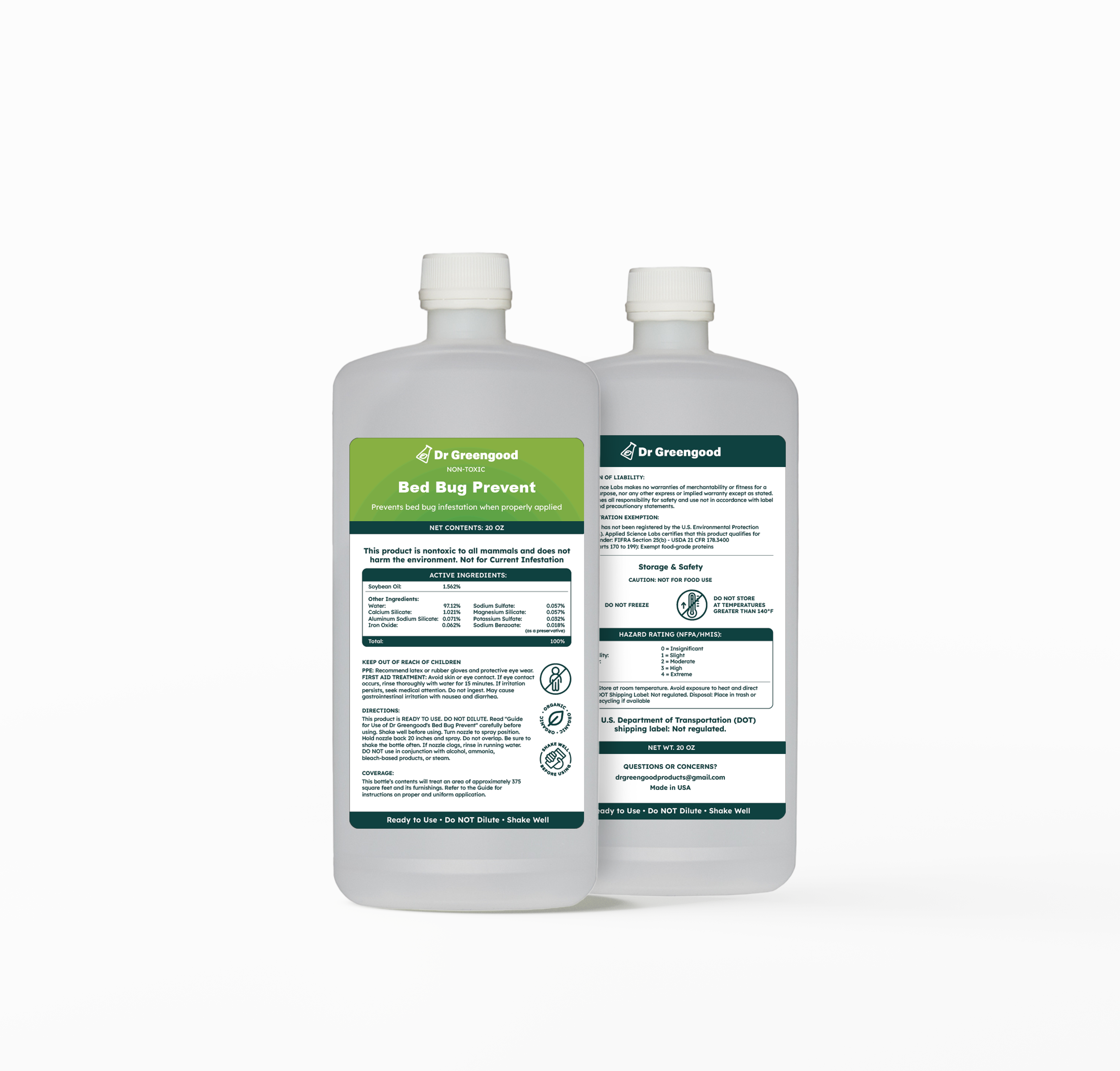 Dr Greengood Commercial Bed Bug Preventative 20 Oz. Bottle Super Concentrate To Make 1 Gallon (365 Days of Leave Behind)