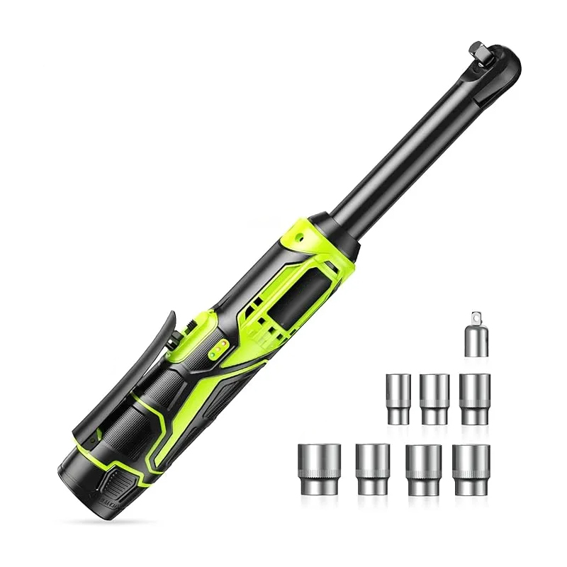 15CM Akku Ratschenschlüssel, 2x2000mAh Akku Ratsche, 400 U/Min Kabelloser Ratschenschlüssel Set mit Schnellladung und 7 Stecknüsse