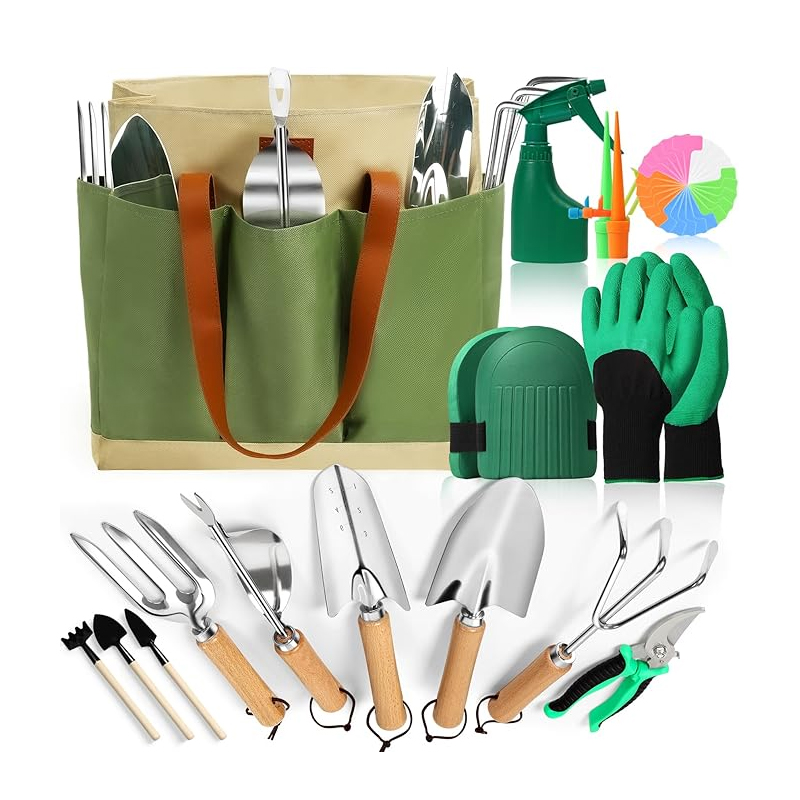 Gartenwerkzeug Set, 12 Stück Garten Hand Werkzeuge, 8 in 1 Gartenarbeit Set mit dauerhafter Aufbewahrungstasche, Gartenschaufel mit Holzgriff, ideale Gartengeschenke für Frauen und Männer