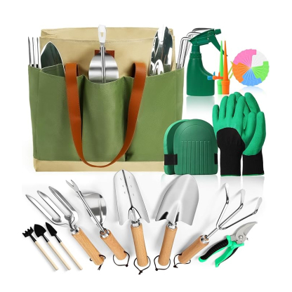Gartenwerkzeug Set, 12 Stück Garten Hand Werkzeuge, 8 in 1 Gartenarbeit Set mit dauerhafter Aufbewahrungstasche, Gartenschaufel mit Holzgriff, ideale Gartengeschenke für Frauen und Männer