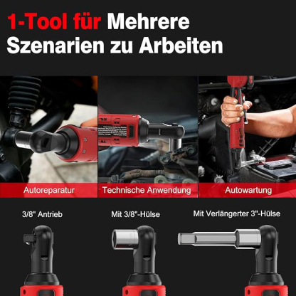 Elektrischer Ratschenschlüssel Set 3/8" 100N.m, 21V Akku Ratsche mit 2 * 2.0Ah Akku, Kabelloser Ratschenschlüssel Set inkl. 8 Stecknüsse, Adapter & Verlängerungsstange