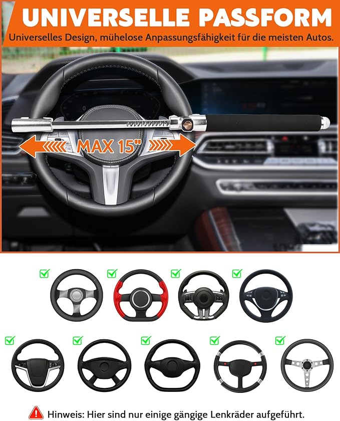 Tevlaphee Lenkradkralle, Lenkradschloss für Auto, Auto Diebstahlsicherung, Lenkradsperre Wohnmobil, Auto-Kralle als Wegfahrsperre, Universal(Schwarz)