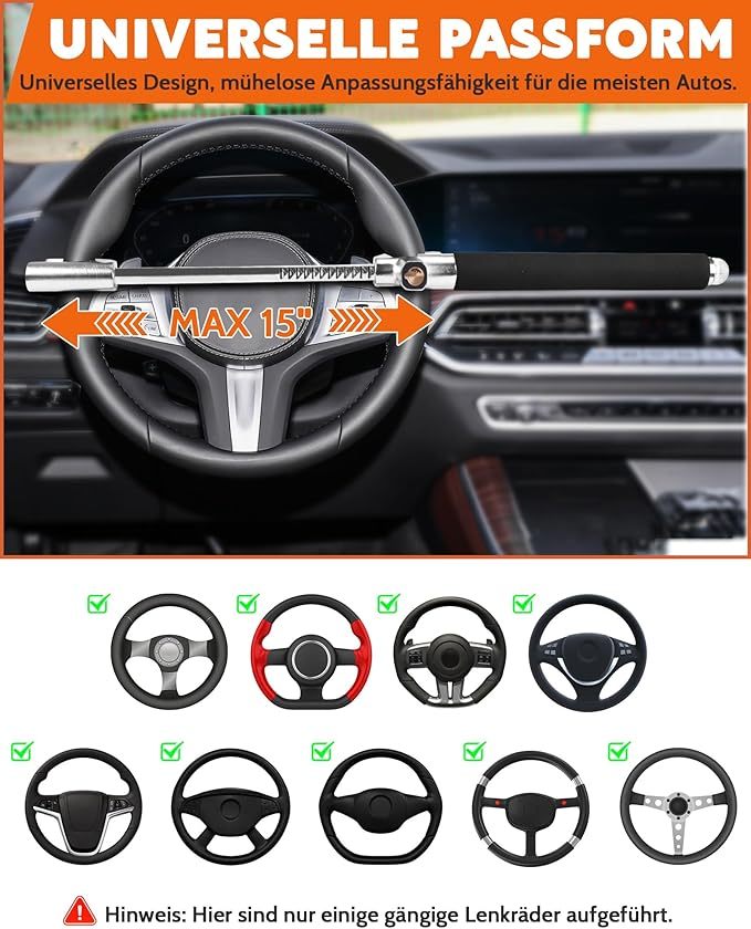 Tevlaphee Lenkradkralle, Lenkradschloss für Auto, Auto Diebstahlsicherung, Lenkradsperre Wohnmobil, Auto-Kralle als Wegfahrsperre, Universal(Schwarz)