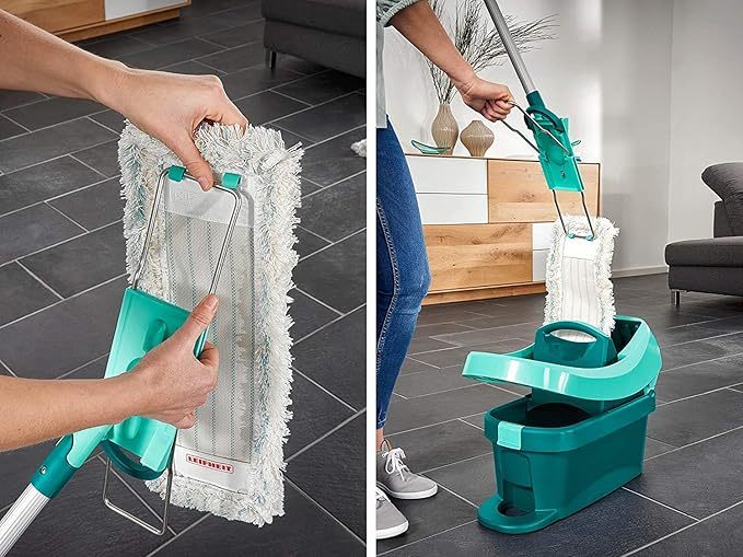 Rückenschonender Bodenwischer Profi XL Micro Duo Telescope, Teleskopstiel 87-142cm aus Stahl, mit Bezug für Fliesen & Laminat, Wischmopp zum Lösen mit Fußklick, 360°-Drehgelenk, Click-System