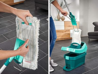 Rückenschonender Bodenwischer Profi XL Micro Duo Telescope, Teleskopstiel 87-142cm aus Stahl, mit Bezug für Fliesen & Laminat, Wischmopp zum Lösen mit Fußklick, 360°-Drehgelenk, Click-System