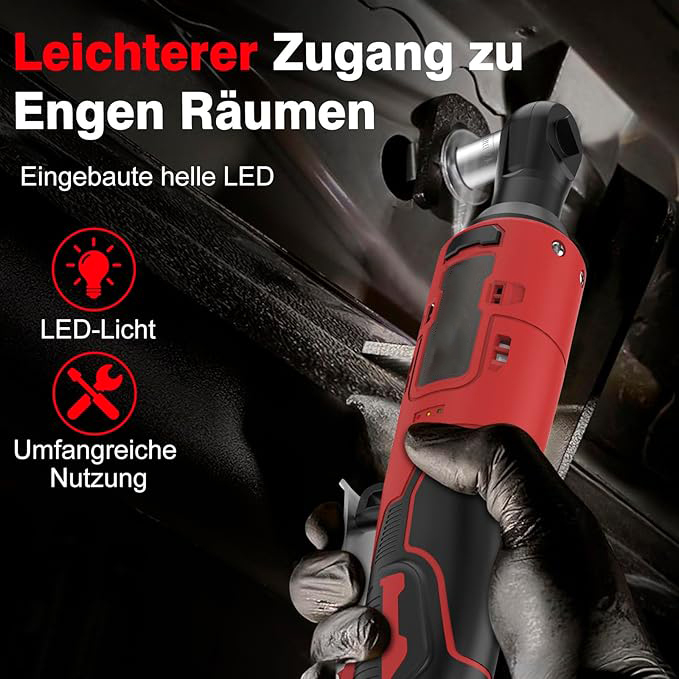 Elektrischer Ratschenschlüssel Set 3/8" 100N.m, 21V Akku Ratsche mit 2 * 2.0Ah Akku, Kabelloser Ratschenschlüssel Set inkl. 8 Stecknüsse, Adapter & Verlängerungsstange