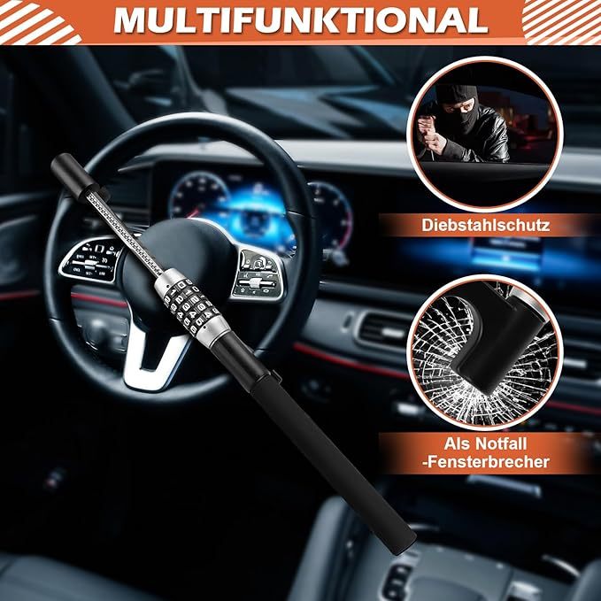 Tevlaphee Lenkradkralle mit Zahlenschloss, Lenkradschloss, Parkkralle, Radkralle, Auto Diebstahlschutz, Lenkradsperre Auto, Universal(Schwarz)