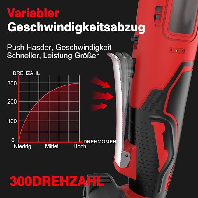 Elektrischer Ratschenschlüssel Set 3/8" 100N.m, 21V Akku Ratsche mit 2 * 2.0Ah Akku, Kabelloser Ratschenschlüssel Set inkl. 8 Stecknüsse, Adapter & Verlängerungsstange
