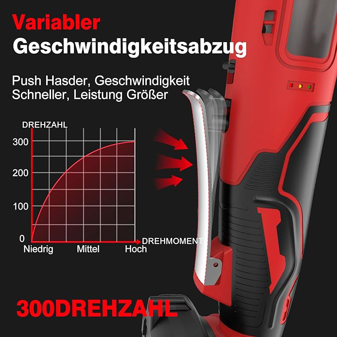 Elektrischer Ratschenschlüssel Set 3/8" 100N.m, 21V Akku Ratsche mit 2 * 2.0Ah Akku, Kabelloser Ratschenschlüssel Set inkl. 8 Stecknüsse, Adapter & Verlängerungsstange