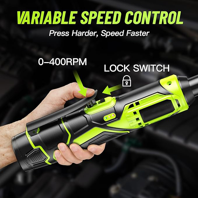 15CM Akku Ratschenschlüssel, 2x2000mAh Akku Ratsche, 400 U/Min Kabelloser Ratschenschlüssel Set mit Schnellladung und 7 Stecknüsse