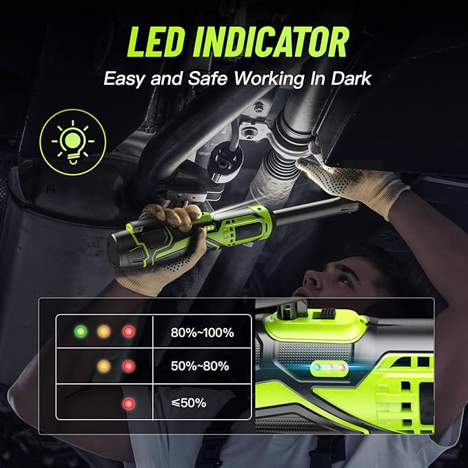 15CM Akku Ratschenschlüssel, 2x2000mAh Akku Ratsche, 400 U/Min Kabelloser Ratschenschlüssel Set mit Schnellladung und 7 Stecknüsse