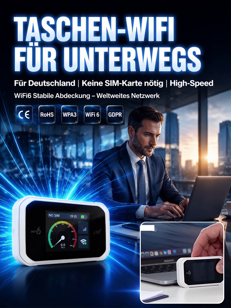 【Volle Rückerstattung bei Unwirksamkeit】Mobiler WiFi 6 Router: 500 Mbps Highspeed ohne SIM-Karte – Weltweit in 600+ Netzen sicher surfen