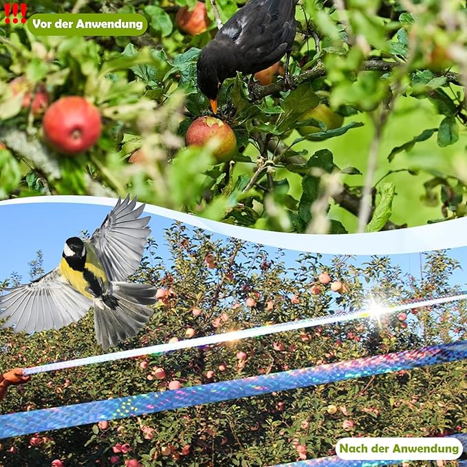 2 Rollen 80m x 2.4cm Vogelabwehr Vogelband, Vogelschreck Vogelabwehr, Reflektierendes Vogelabwehrband, Abwehrband Vogel Band Reflexion Reflektorband zur Vogelabwehr, für Protect Gärten Höfe Pflanze