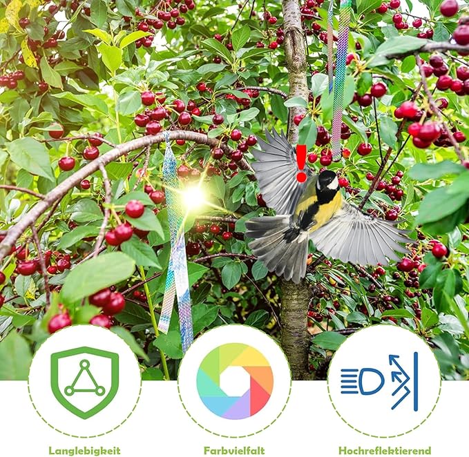 2 Rollen 80m x 2.4cm Vogelabwehr Vogelband, Vogelschreck Vogelabwehr, Reflektierendes Vogelabwehrband, Abwehrband Vogel Band Reflexion Reflektorband zur Vogelabwehr, für Protect Gärten Höfe Pflanze