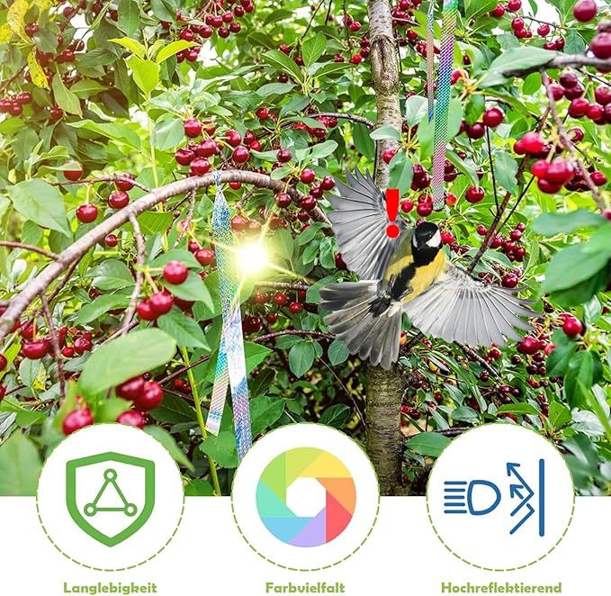 2 Rollen 80m x 2.4cm Vogelabwehr Vogelband, Vogelschreck Vogelabwehr, Reflektierendes Vogelabwehrband, Abwehrband Vogel Band Reflexion Reflektorband zur Vogelabwehr, für Protect Gärten Höfe Pflanze