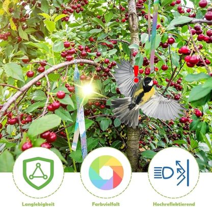 2 Rollen 80m x 2.4cm Vogelabwehr Vogelband, Vogelschreck Vogelabwehr, Reflektierendes Vogelabwehrband, Abwehrband Vogel Band Reflexion Reflektorband zur Vogelabwehr, für Protect Gärten Höfe Pflanze