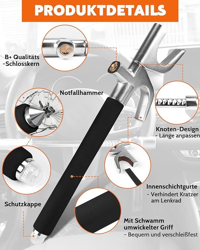 Tevlaphee Lenkradkralle, Lenkradschloss für Auto, Auto Diebstahlsicherung, Lenkradsperre Wohnmobil, Auto-Kralle als Wegfahrsperre, Universal(Schwarz)
