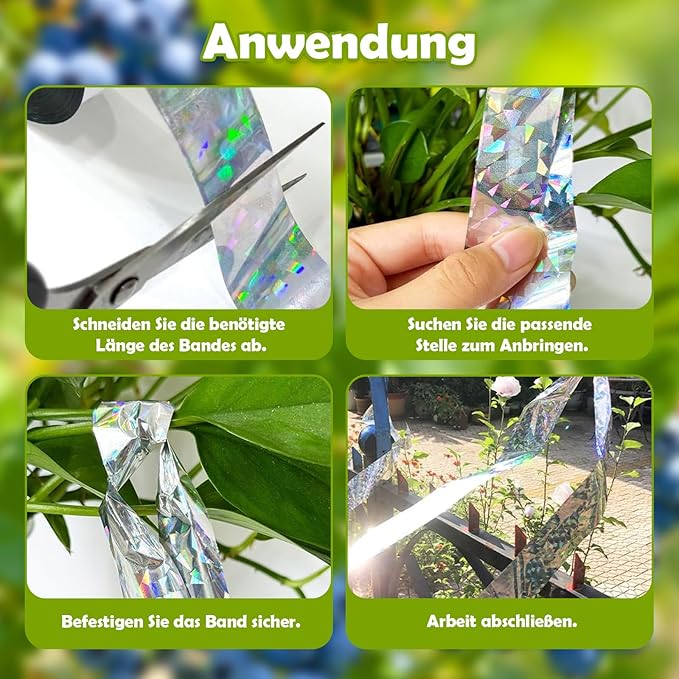 2 Rollen 80m x 2.4cm Vogelabwehr Vogelband, Vogelschreck Vogelabwehr, Reflektierendes Vogelabwehrband, Abwehrband Vogel Band Reflexion Reflektorband zur Vogelabwehr, für Protect Gärten Höfe Pflanze