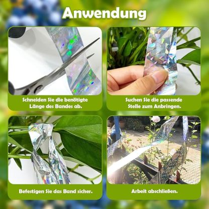 2 Rollen 80m x 2.4cm Vogelabwehr Vogelband, Vogelschreck Vogelabwehr, Reflektierendes Vogelabwehrband, Abwehrband Vogel Band Reflexion Reflektorband zur Vogelabwehr, für Protect Gärten Höfe Pflanze