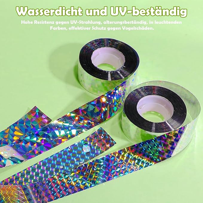 2 Rollen 80m x 2.4cm Vogelabwehr Vogelband, Vogelschreck Vogelabwehr, Reflektierendes Vogelabwehrband, Abwehrband Vogel Band Reflexion Reflektorband zur Vogelabwehr, für Protect Gärten Höfe Pflanze
