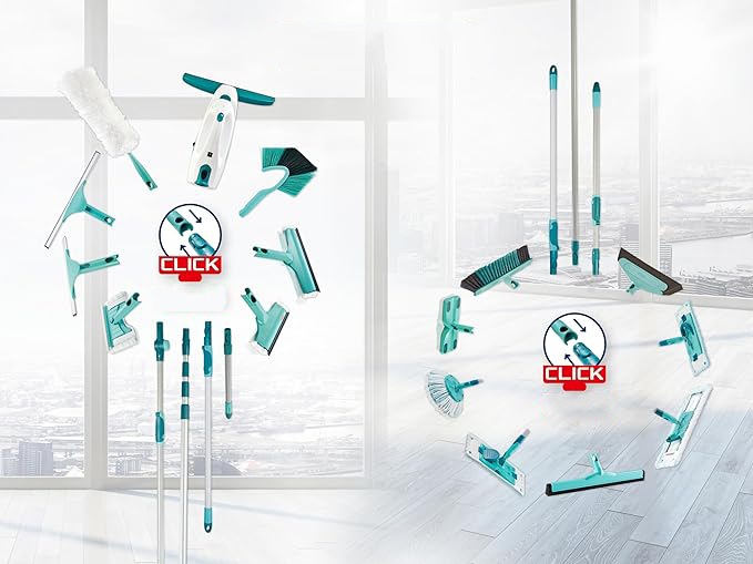 Rückenschonender Bodenwischer Profi XL Micro Duo Telescope, Teleskopstiel 87-142cm aus Stahl, mit Bezug für Fliesen & Laminat, Wischmopp zum Lösen mit Fußklick, 360°-Drehgelenk, Click-System