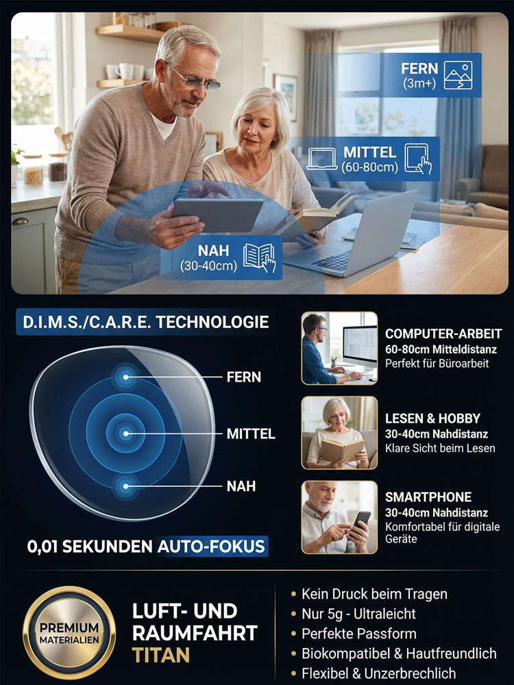 [Automatische Einstellung von 0 Grad bis 1000 Grad] Ultraleichte randlose phototropische Lesebrille