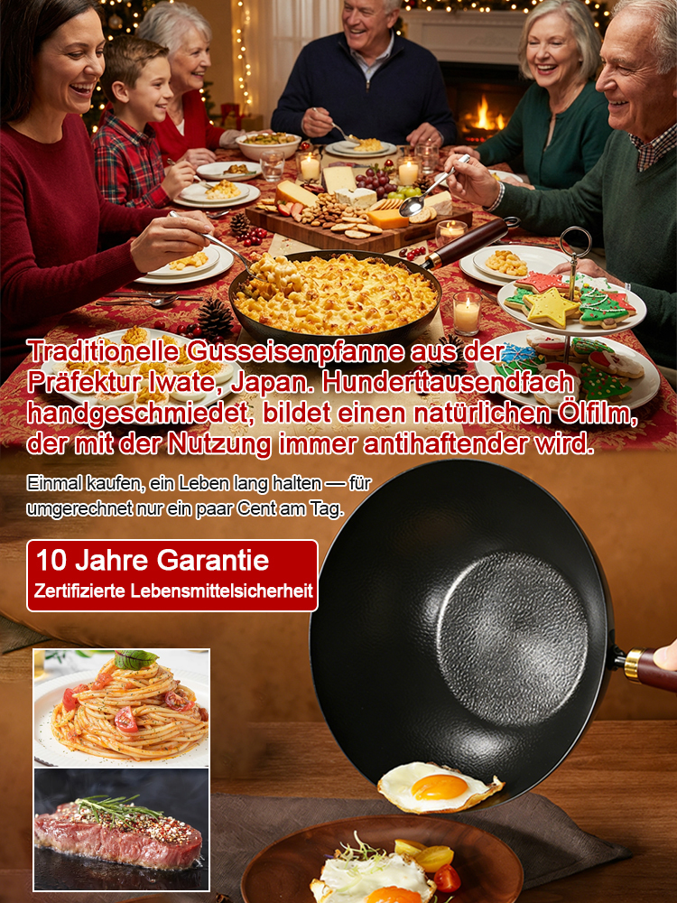 Handgeschmiedete Pfanne✨30.000 Hand-Schläge ✨Ohne chemische Beschichtung ✨Sicher & Gesund