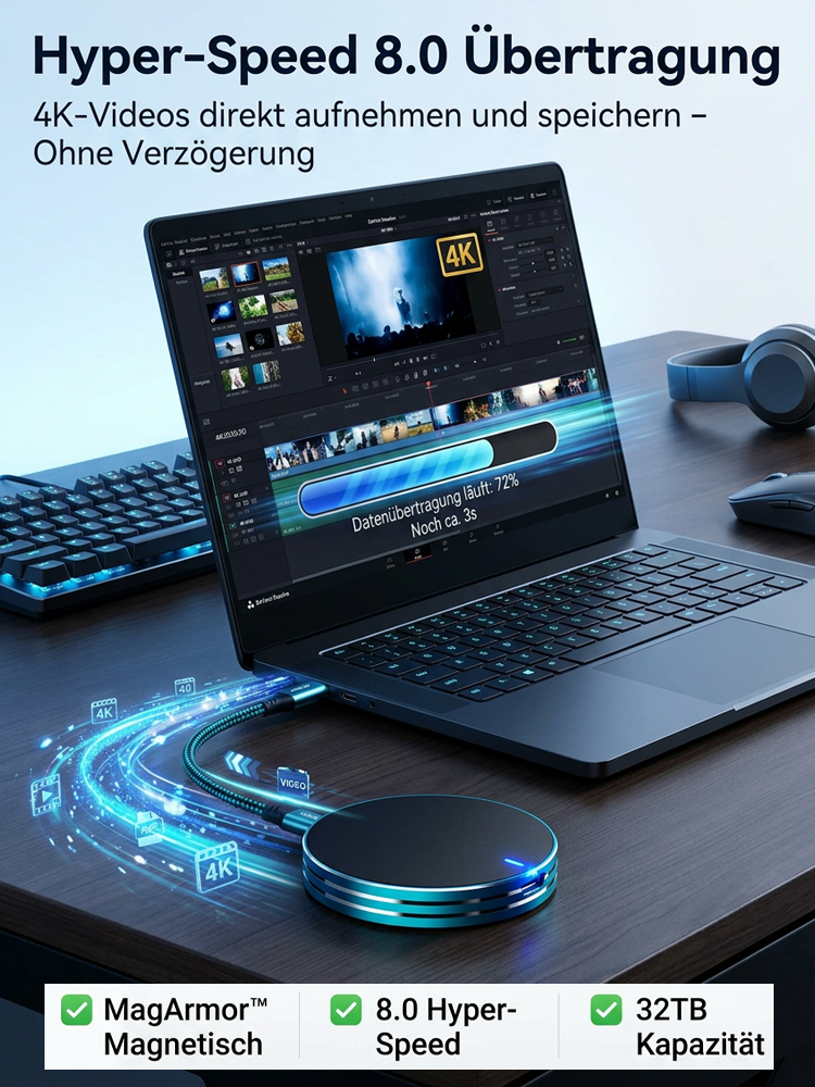 【🛡️14 Tage kostenlos testen, volle Rückerstattung bei Nichtgefallen.】C Magnetisches USB-C Portable SSD mit Anti-Verlust Funktion