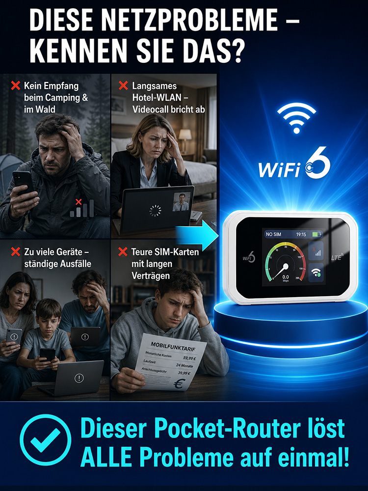 【Volle Rückerstattung bei Unwirksamkeit】Mobiler WiFi 6 Router: 500 Mbps Highspeed ohne SIM-Karte – Weltweit in 600+ Netzen sicher surfen