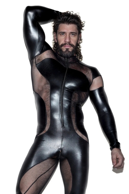 Mysteryglove Leather Look Spandex & Sheer Mesh Suit Unleash Your Inner Seduction