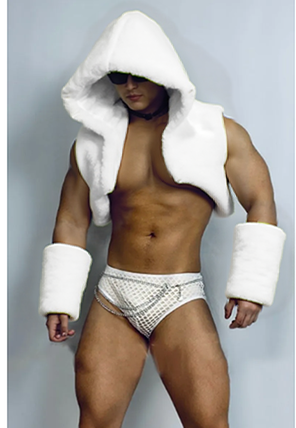 Festive Faux Fur Hooded Crop Vest with Briefs