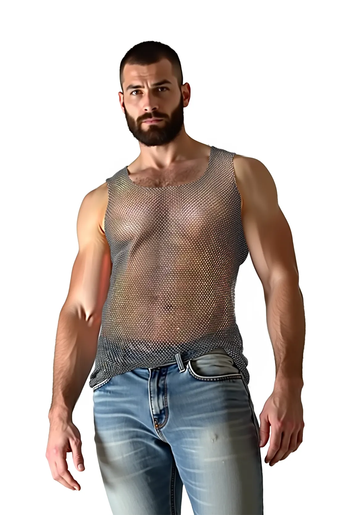 Unisex Shiny Mesh Rhinestone Raw Cut Festival Tank Top