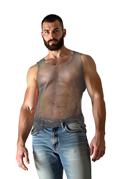 Unisex Shiny Mesh Rhinestone Raw Cut Festival Tank Top