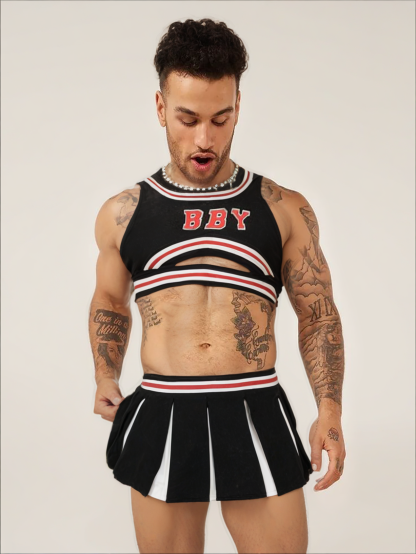 Fuchsia Cheerleader Colorblock Crop Top & Pleated Skirt Two-Piece Set