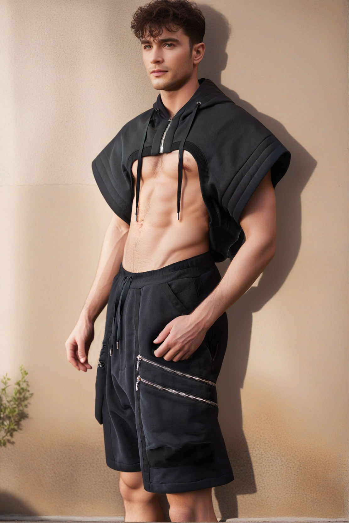 Men's Urban Hooded Cape Crop Top