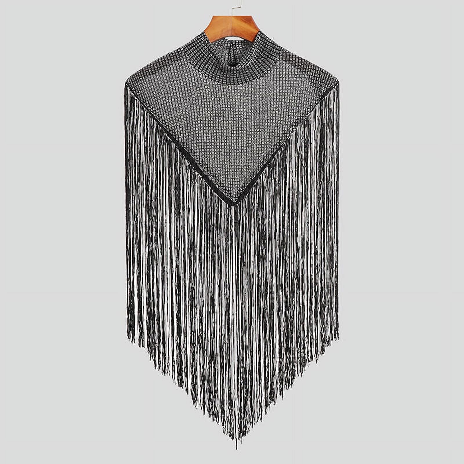 Men's Fringed Glitter Triangle Turtleneck Cape Cloak for Evening Club Party