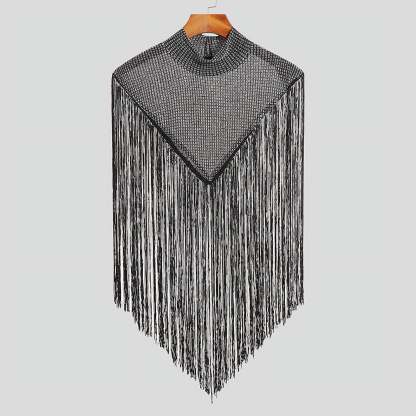 Men's Fringed Glitter Triangle Turtleneck Cape Cloak for Evening Club Party