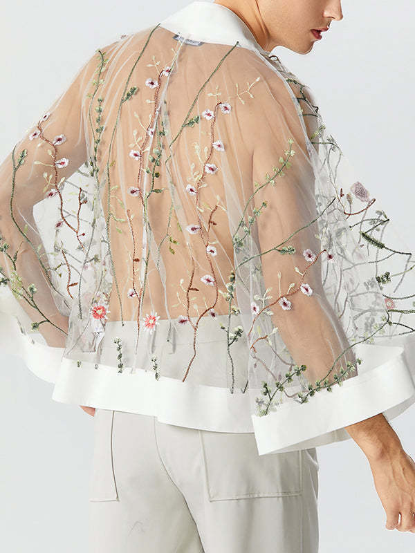 Fashion-Forward Men's Embroidered See-Through Kimono